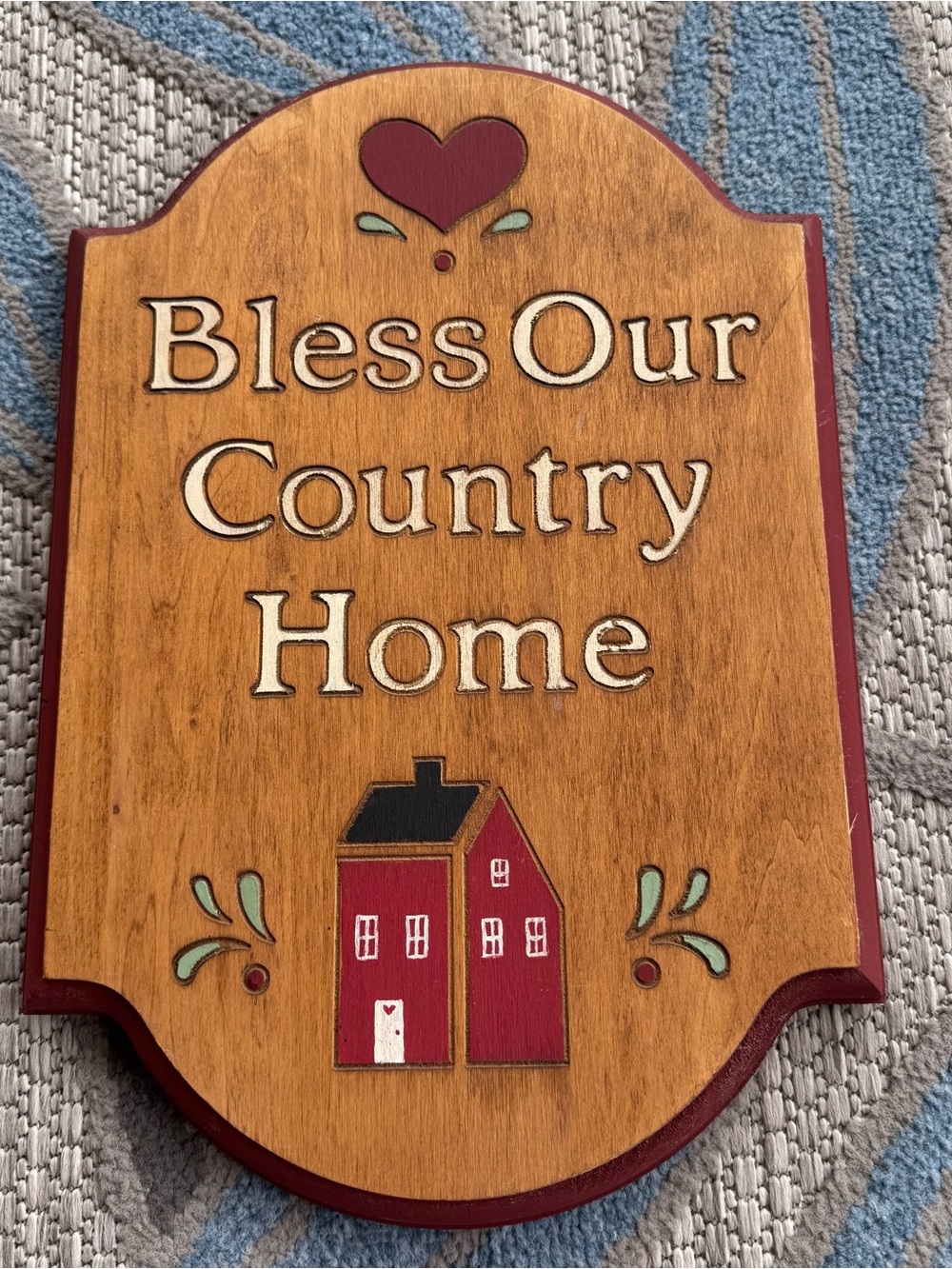 Vintage “Bless Our Country Home” Handpainted Folk Art Wood Sign Cottagecore